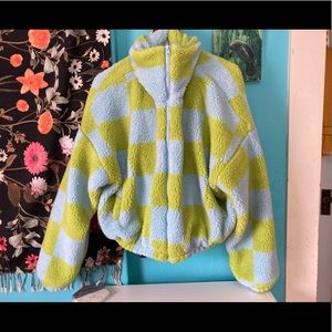 Urban outfitters blue and green checked sherpa jacket